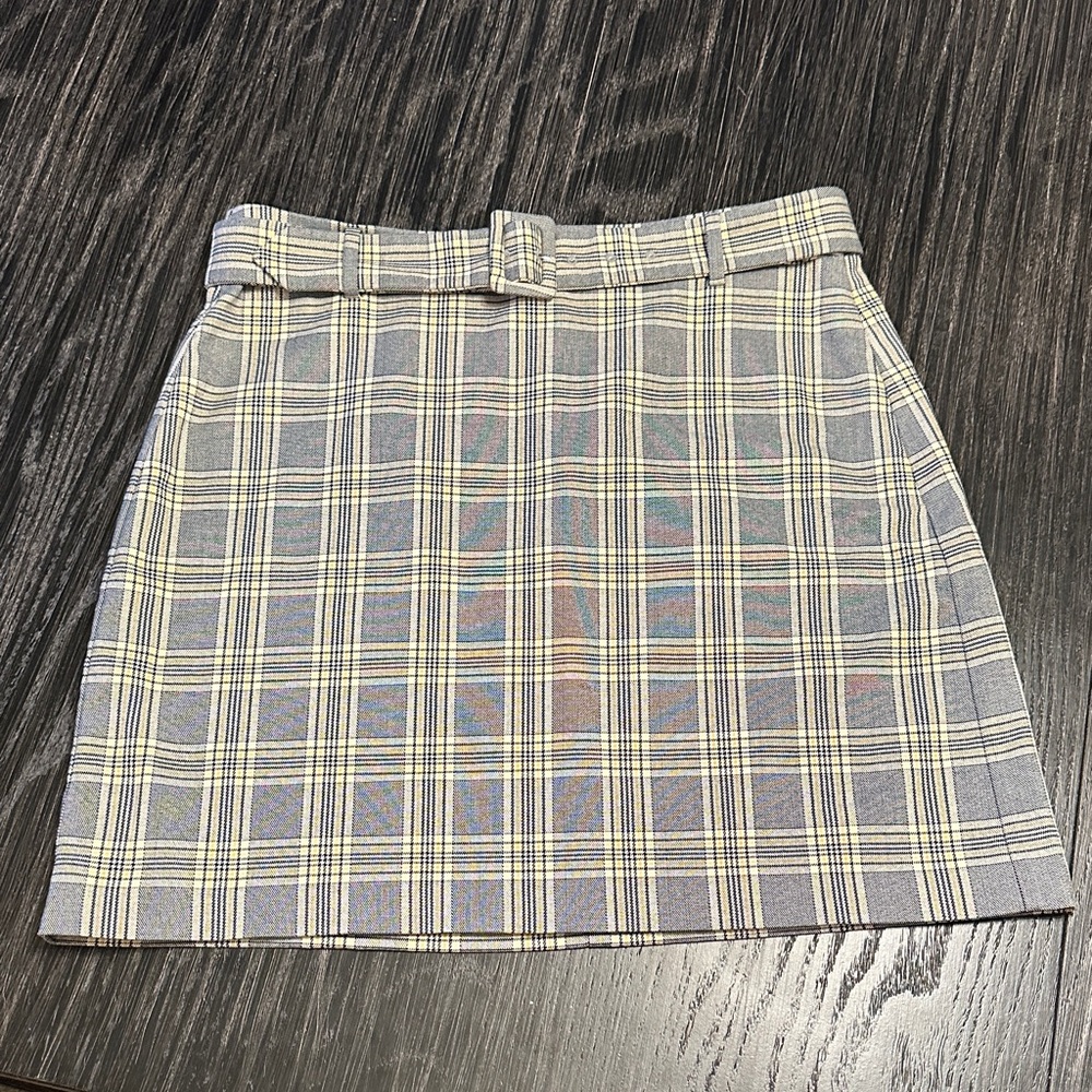 LOFT Plaid Fully Lined Skirt in Black Yellow White Adjustable Belt, 8